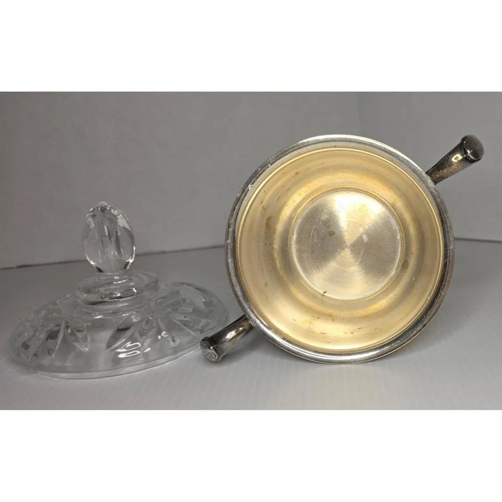 Sheridan Sugar Bowl OS Silver Fair Vintage Silver Plated Cut Glass‎ Lid
